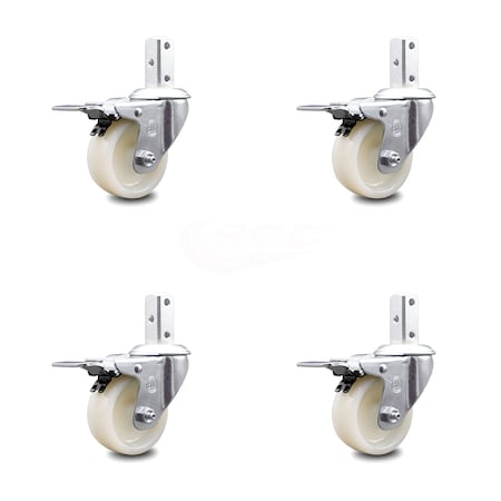 Service Caster 3 Inch Nylon Wheel Swivel 3/4 Inch Square Stem Caster Set Total Lock Brake SCC SCC-SQTTL20S314-NYS-34-4